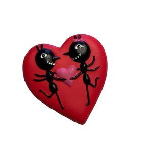 Hallmark PIN Valentines Vintage ANTS HEART Black ANTHROPOMORPHIC Holiday Brooch